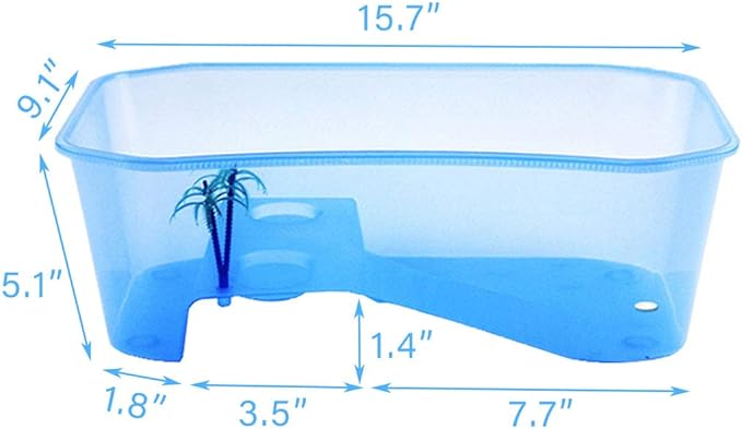 PINVNBY Plastic Turtle Tank Reptile Habitat Pet Terrariums Turtles Tank Aquarium Terrapin Topper Basking with Platform Plants,Durable,Safe, Non-Toxic(Blue)