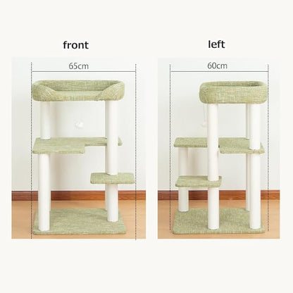 Cat Tree for Indoor Cats Large Adult, Modern Cat Tree Tower with Sisal-Covered Scratching Posts, Cozy Perches, Hammocks, and Interactive Toys for Kittens, (Linen Fabric Green 37.4-Inch)