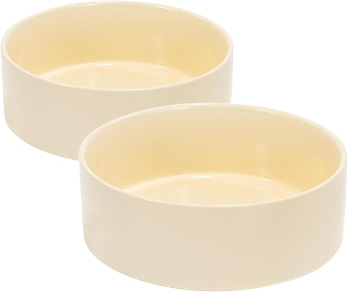 SPUNKYJUNKY 60OZ Ceramic Dog and Cat Bowl, Modern Cute Weighted Food Water Bowl for Replacement Beige (2 Pack)