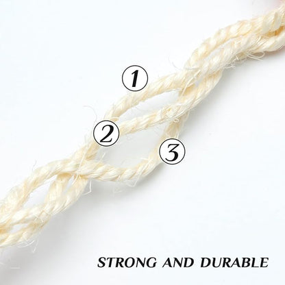 White Sisal Rope 1/6 Inch by 164-Feet for Cat Scratching Post Tree Tower Replacement Repair and Replace, DIY Hemp Twine Rope for Kittens Shelves Furniture Window Bed Perch House Climbing, 4mm by 50m