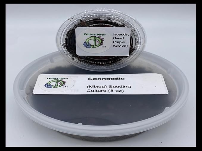 Critters Direct Dwarf Purple Isopods (Qty-25) & Springtails (8 oz Seeding Cuture) Combo Package, for Amphibian/Reptile/Invertebrate Bioactive Habitats