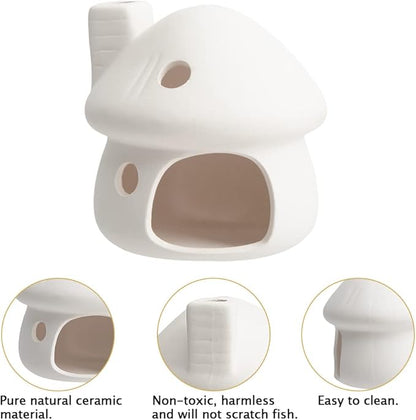 Fish Tank Decor Mushroom House Aquarium Decorations, Betta Bed Fish Tank Caves/Shrimp Cave/Toad House for Shrimp Betta Goldfish and Reptiles Rest Breed Hiding - White