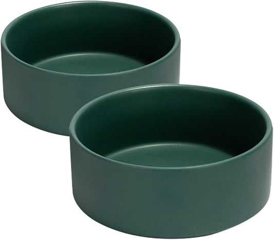 SPUNKYJUNKY 42OZ Ceramic Dog and Cat Bowl, Modern Cute Weighted Food Water Bowl for Replacement Green (2 Pack)