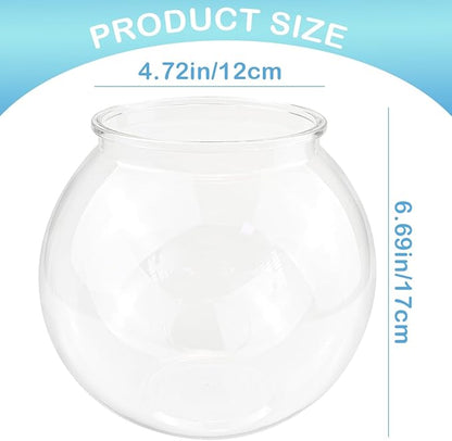Small Aquarium Fish Bowl Round Terrarium Bowl Home Office Table Decor Transparent Plastic Tank for Betta Fish, Goldfish