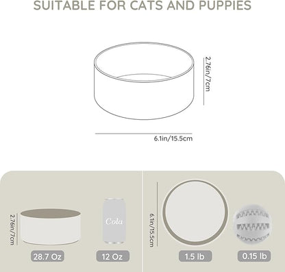 SPUNKYJUNKY 28.7OZ Ceramic Dog and Cat Bowl, Modern Cute Weighted Food Water Bowl for Replacement Grey (1 Pack)