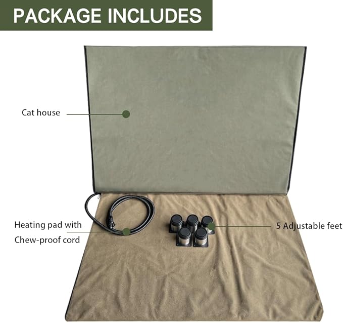 Heated Cat House, Outdoor Cat House for Winter, 36.2"x23.6"x23.6" Insulated Shelter for Cats, Strays and Ferals, Waterproof Cat House with Heating Pad for Winter, Olive