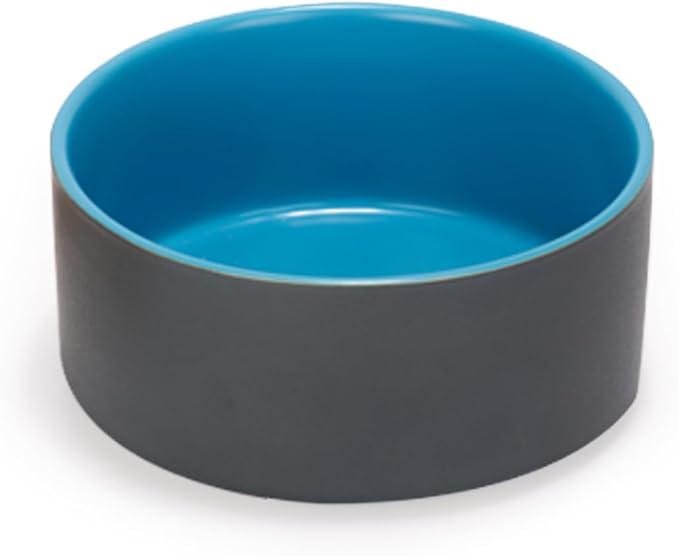 SPUNKYJUNKY 13.5OZ Ceramic Dog and Cat Bowl, Modern Cute Weighted Food Water Bowl for Replacement Blue-Grey (1 Pack)