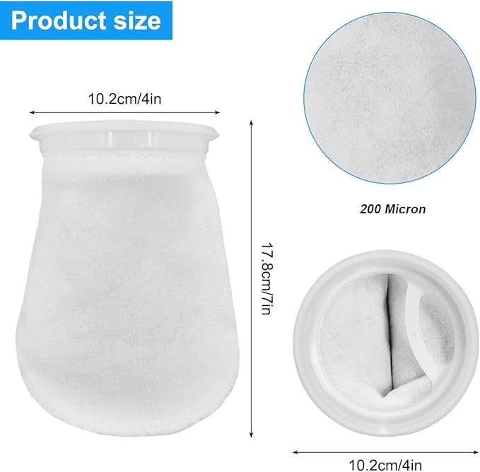 4Pcs 4 Inch Ring Filter Socks 200 Micron, Aquarium Filter Socks, 4 Inch Ring by 7 Inch Long, Aquarium Filter Bags for Freshwater Saltwater Aquariums Fish Tank,Sump Filter Socks,Use in Ponds Overflows