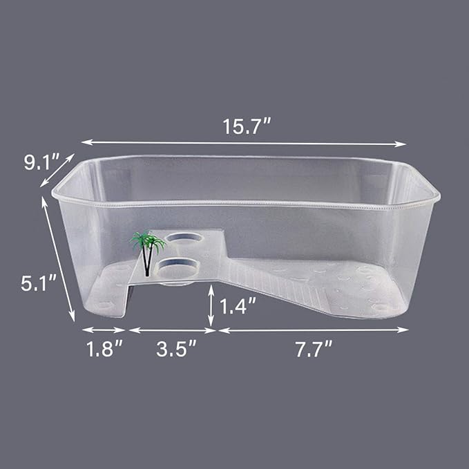 PINVNBY Plastic Turtle Tank Reptile Habitat Pet Terrariums Turtles Tank Aquarium Terrapin Topper Basking with Platform Plants,Durable,Safe, Non-Toxic(White)