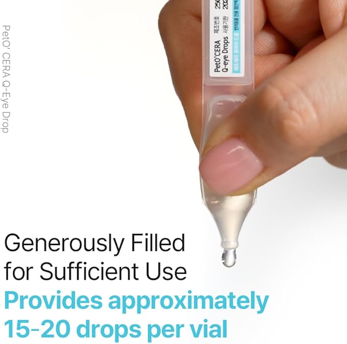 PetO’Cera Q-Eye, Lubricating Eye Drops, Daily Moisture for Dry Eyes, Gently Flushes Irritants & Tear Stains, Vet-Approved for Dogs & Cats, 1ml*30ea