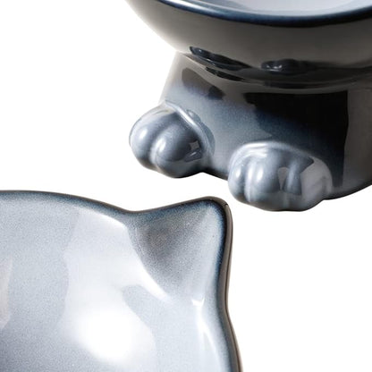 Nihow Elevated Cat/Dog Bowls: 6.25 Inch Ceramic Raised Cat Food & Water Bowl Set for Protecting Pet's Spine - Feeding & Watering Supplies for Cat/Small Size Dog - Elegant Gray (6.8 OZ /1 PC)