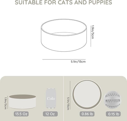 SPUNKYJUNKY 13.5OZ Ceramic Dog and Cat Bowl, Modern Cute Weighted Food Water Bowl for Replacement Grey (2 Pack)