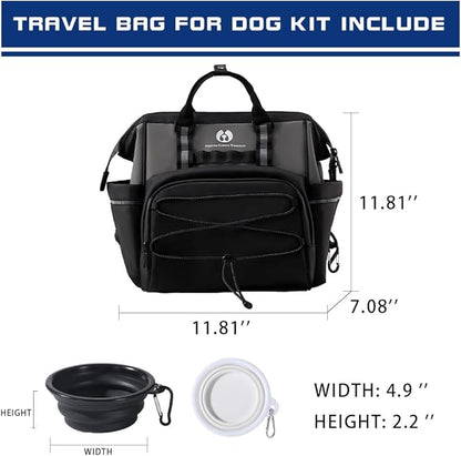 Dog Travel Bag, Airline Approved Pet Supplies Backpack, Dog Travel Backpack Accessories Set with 2 Silicone Collapsible Bowls and 1 Leash Clip for Camping, Road Trips & Weekends Away（Black）