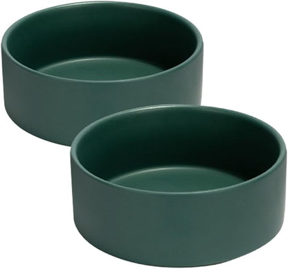 SPUNKYJUNKY 13.5OZ Ceramic Dog and Cat Bowl, Modern Cute Weighted Food Water Bowl for Replacement Green (2 Pack)