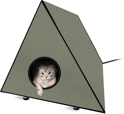Heated Cat House, Outdoor Cat House for Winter, 36.2"x23.6"x23.6" Insulated Shelter for Cats, Strays and Ferals, Waterproof Cat House with Heating Pad for Winter, Olive