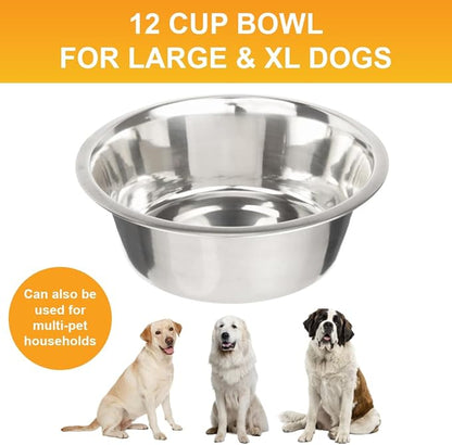 Neater Pet Brands 12 Cup (96 oz.) Stainless Steel Dog Bowls, Set of 2 Metal Bowls for Large Breed, Large Dog Water Bowl or Food Bowl for Indoors or Outdoors, Dishwasher Safe Dish for Extra Big Dogs