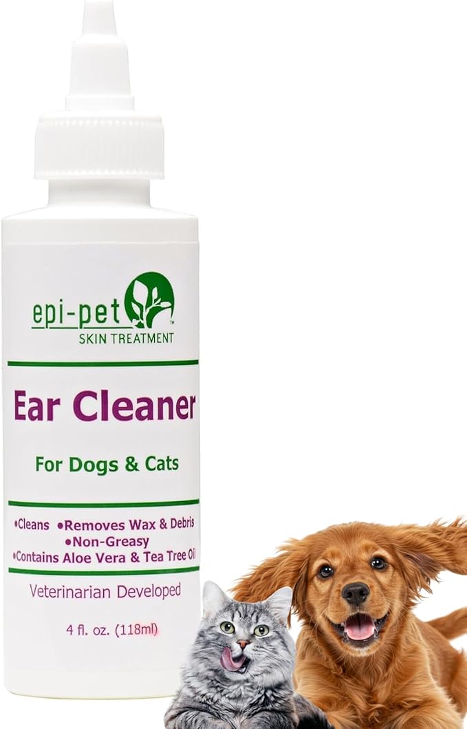 Ear Cleaner for Dogs & Cats – Vet-Approved Ear Wash for Itchy, Smelly, Dirty Ears – Gentle, Alcohol-Free Formula – Removes Wax, Debris & Odor – Daily Ear Care for Pets – 4 oz