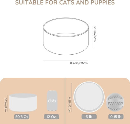 SPUNKYJUNKY 60OZ Ceramic Dog and Cat Bowl, Modern Cute Weighted Food Water Bowl for Replacement White (1 Pack)