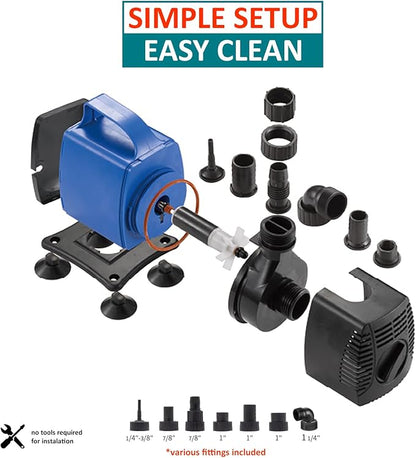 1190 GPH Submersible Pump(4500L/H,35W) Ultra Quiet Adjustable Amphibious Internal External Water Pump for Pond,Aquarium,Fish Tank,Fountain,Hydroponics,Statuary,Sump Pump - 1 Pc