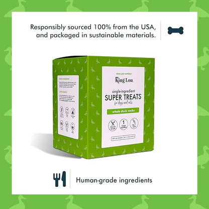 King Lou Pets - Whole Duck Necks for Dogs and Cats - Single Ingredient Dog Treat - Dehydrated Cat Treats - USA-Made Dog and Cat Treats - Supports Hip and Joint Health - 20 Count