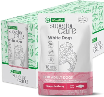 Nature's Protection Wet Dog Food Pouches for Small & Large Breed - High Protein, 24-Pack Soft Dog Food Toppers for Adult Light Coated Dogs (Superior Care - Tuna Fish, 2.46-oz)