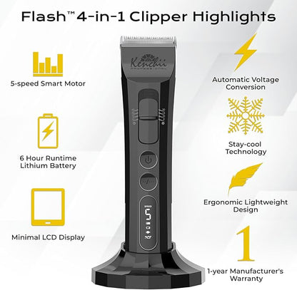 Kenchii Flash Dog Clippers for Grooming - 4-in-1 Digital Cordless Dog Grooming Clippers - Precision Pet Grooming Trim, Shape, and Style Effortlessly, White