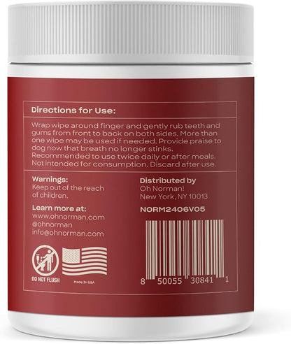 OH NORMAN! Dog Dental Wipes - Vet-Approved Pet Dental Finger Wipes for Oral Hygiene & Fresh Breath - Alternative to Finger Toothbrush for Dogs - No Fuss Dog Cleaning Supplies for Daily Use - 50 pcs