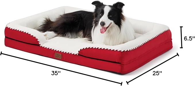 Bedsure Orthopedic Dog Beds Large Sized Dog - Washable Large Dog Cat Bed Waterproof, Comfort Dogs Couch Sofa with Washable Removable Cover, Pet Bed with Nonskid Bottom, Red, 35"