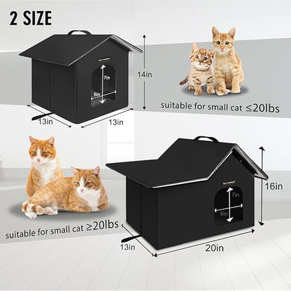 Rest-Eazzzy Outdoor Cat House, Feral Cat House Insulated with Mat and Clip, Weatherproof and Insulated, Cat Beds for Cats Kittens Puppies, Never Blow Away (Black, M 13" X 17" X 20")