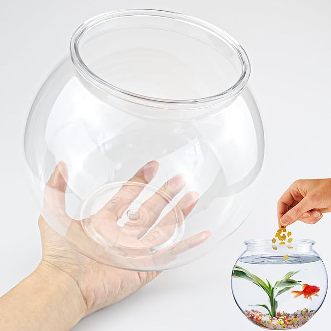 Small Aquarium Fish Bowl Round Terrarium Bowl Home Office Table Decor Transparent Plastic Tank for Betta Fish, Goldfish