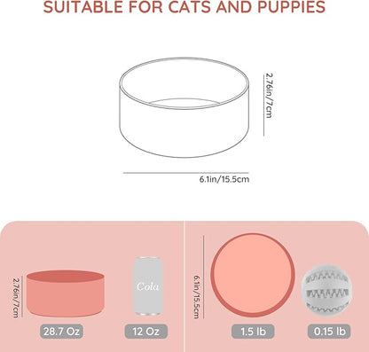 SPUNKYJUNKY 28.7OZ Ceramic Dog and Cat Bowl, Modern Cute Weighted Food Water Bowl for Replacement Pink (1 Pack)