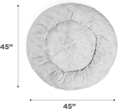 Best Friends by Sheri Original Calming Donut Dog and Cat Bed, Lux Faux Fur, Gray, XL (45in x 45in) - Anxiety Relief for Pets Up to 150 lbs