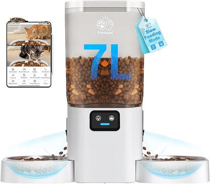 Automatic Cat Feeder with 2 Camera for 2 Cats: 5G WiFi Automatic Dog Feeder with Night Vision & Slow Feed, 7L Auto Cat Food Dispenser for Multiple Pet, Detachable for Easy Cleaning - 29 Cup