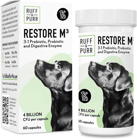 Ruff & Purr Probiotics for Dogs – 3-in-1 Probiotics, Prebiotics and Digestive Enzymes for Gut Health, Immune Support, Healthy Skin and Coat – Clinically Studied DE111 & PreforPro