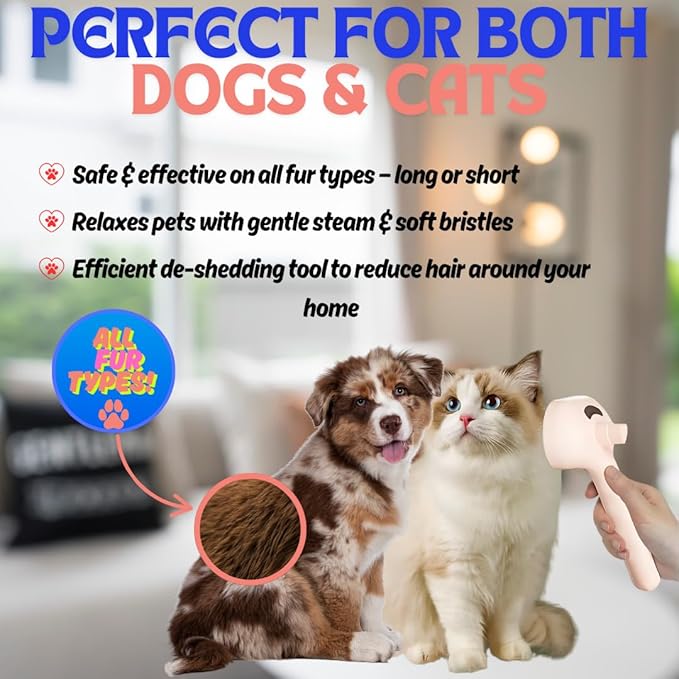 Pet Steam Brush for Cats Dogs, 3-in-1 Cat Grooming Tool with Water Spray and Quick Hair Release Button, Hair Removal Comb for Shedding, Steamy Brush (Geen)