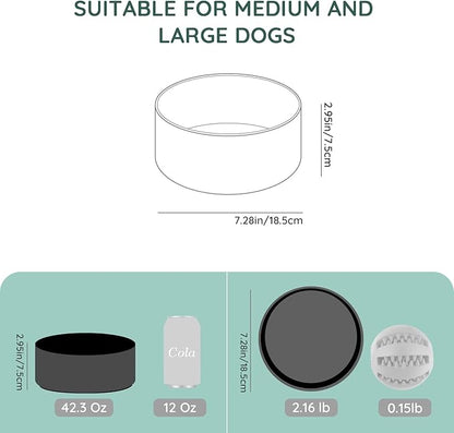 SPUNKYJUNKY 42OZ Ceramic Dog and Cat Bowl, Modern Cute Weighted Food Water Bowl for Replacement Black (1 Pack)