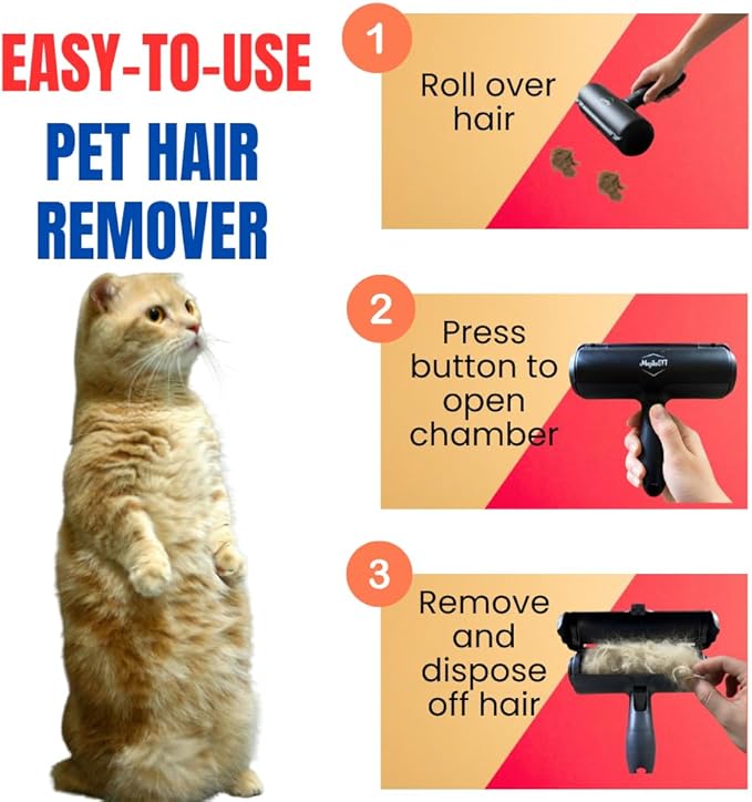 Pet Hair Remover Roller – Reusable Dog & Cat Hair Remover for Furniture, Couch, Bed, Carpet, Car Seats – Portable, Eco-Friendly Pet Hair Cleaner, No Sticky Sheets or Batteries Needed (Black)
