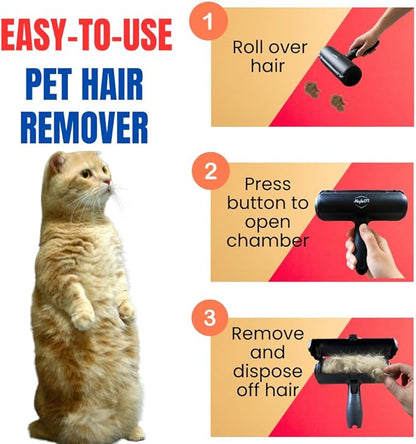 Pet Hair Remover Roller – Reusable Dog & Cat Hair Remover for Furniture, Couch, Bed, Carpet, Car Seats – Portable, Eco-Friendly Pet Hair Cleaner, No Sticky Sheets or Batteries Needed (Black)