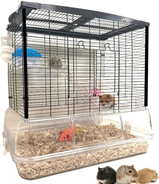 Large 3-Floor Clear Transparent Cage with 8-Inch Deep Clear See Through Base for Hamster Guinea Pig Habitat Rodent Gerbil Rat Mice Mouse