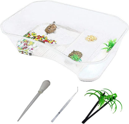 PINVNBY Plastic Turtle Tank Reptile Habitat Pet Terrariums Turtles Tank Aquarium Terrapin Topper Basking with Platform Plants,Durable,Safe, Non-Toxic(White)
