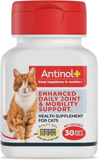 Plus, Mobility, Hip, and Joint Supplement for Cats, Green-Lipped Mussels and Krill Oil - Cat Joint Supplement, 30 Soft Gels