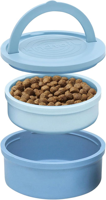 KindTail Dog Travel Bowls - Set of 2 Portable Pet Food & Water Dishes with Lid & Handle - Each Nesting Container Includes a Non-Slip Silicone Base - Microwave & Dishwasher Safe - BPA & Toxin-Free