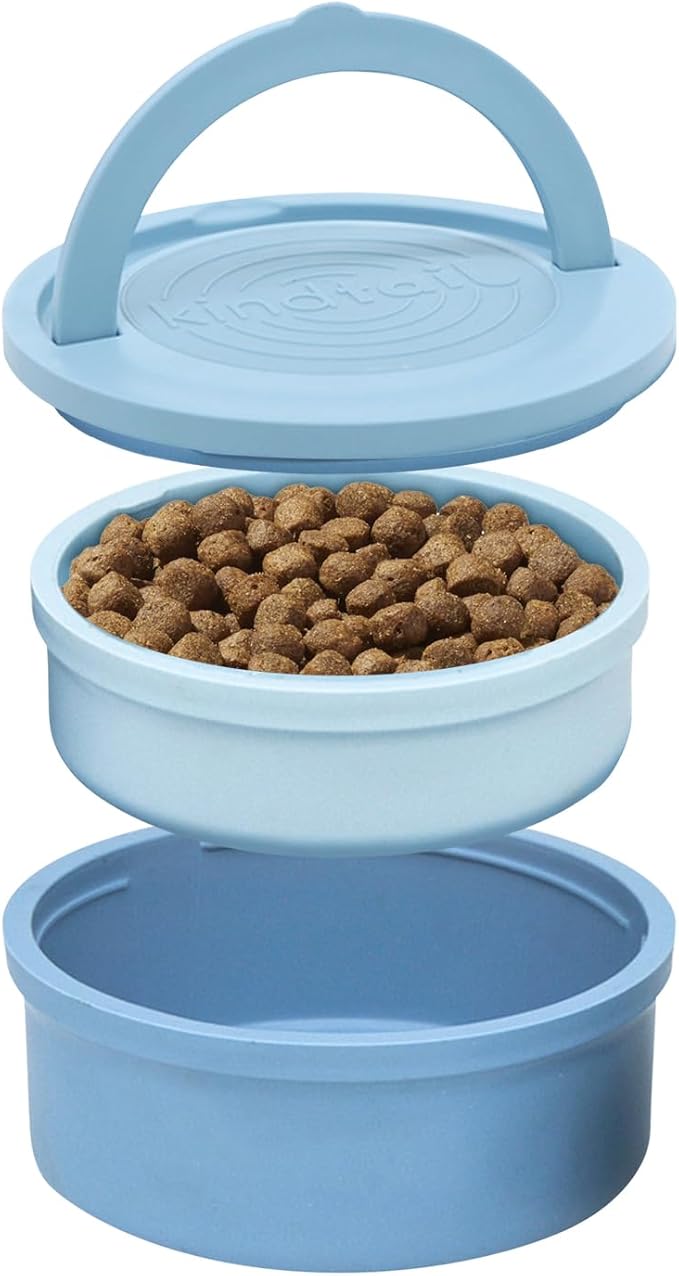 KindTail Dog Travel Bowls - Set of 2 Portable Pet Food & Water Dishes with Lid & Handle - Each Nesting Container Includes a Non-Slip Silicone Base - Microwave & Dishwasher Safe - BPA & Toxin-Free