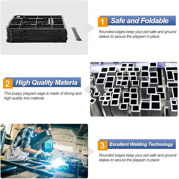 BestPet | Dog Playpen | 40 Inch, 32 Panels | Heavy Duty Metal Pet Exercise Pen | Indoor Outdoor Fence Panels | Rust-Resistant, Removable, Tool-Free Setup | Anti-Skid, Expandable Design