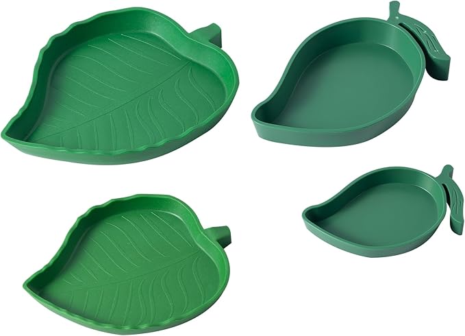 4Pack Terrarium Bowls Turtle Feeding Dishes Shallow and Flat Reptile Food and Water Feeder for Tortoise,Bearded Dragon,Lizards,Gecko,Cute Leaf and Mango Shaped