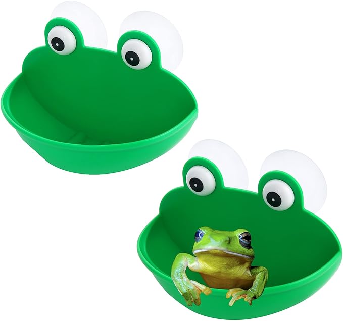 Frog Habitat Frog Dish Holder with Suction Cup, Frog Terrarium Cute Fish Tank Decoration for Tree Frog Toad Tadpole Small Aquatic Animal(2PC)