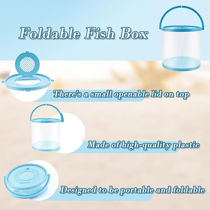 Foldable Small Aquarium Portable Fish Tank Transport Container for Catching and Release Critters, Beach, Pool and Lake (Blue)