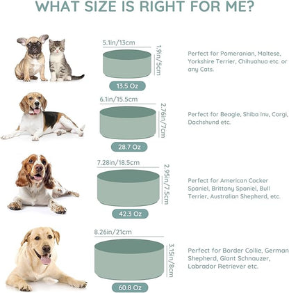 SPUNKYJUNKY 60OZ Ceramic Dog and Cat Bowl, Modern Cute Weighted Food Water Bowl for Replacement Morandi Green (2 Pack)