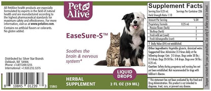 PetAlive EaseSure-S - Dog and Cat Calming Drops - Herbal Pet Supplement to Relax and Reduce Involuntary Muscle Movements, Twitching - Care for Cats and Dogs - 59 mL