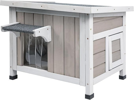 Insulated Cat House Outdoor Cat Shelter for Feral Cats in Winter,All-Round Foam Insulation Weatherproof Wooden Cat Houses for Cats Rabbits and Small Animals with Escape Door Open Roof